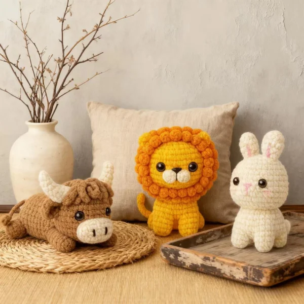 handmade animal amigurumi kit Finished Cow Crochet Amigurumi from 3-Pack Crochet Kit