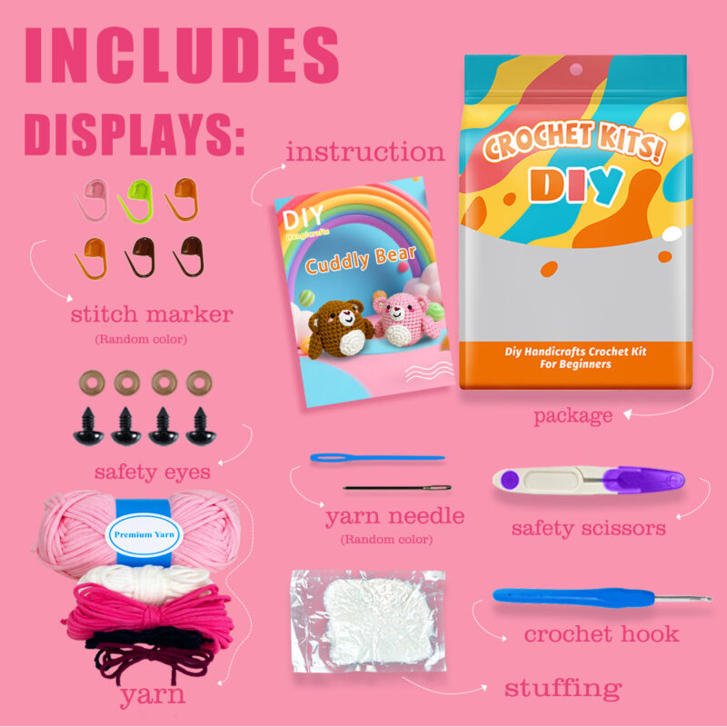 Step-by-step photo tutorial for shaping tiny crochet bear ears