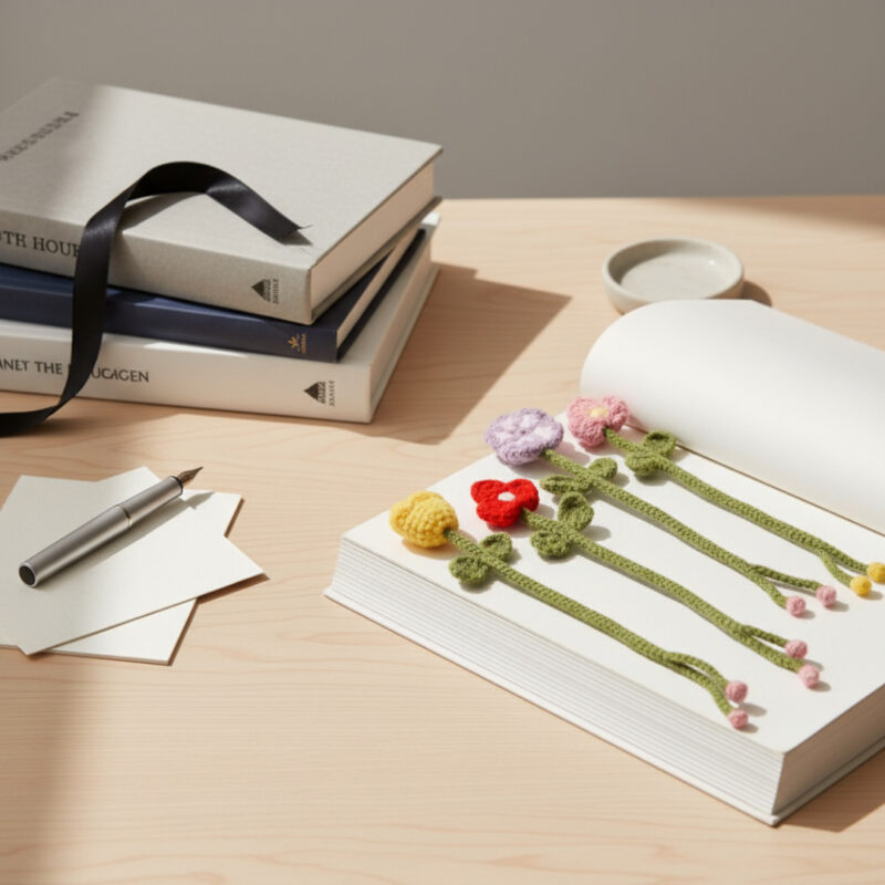 Handmade Flower Bookmarks - 7 Pack Crochet Kit with Yarn & Hook