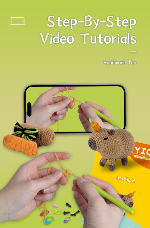 Small crochet capybara plush placed on a modern office desk