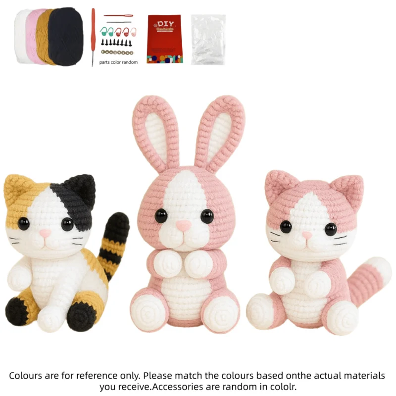 Finished 2 Cats and Bunny Crochet Plush Set