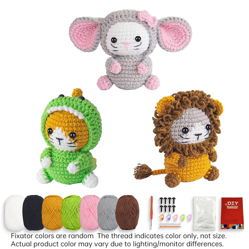 Finished Friendly Dinosaur Yarn Doll from 3-Pack Craft Set