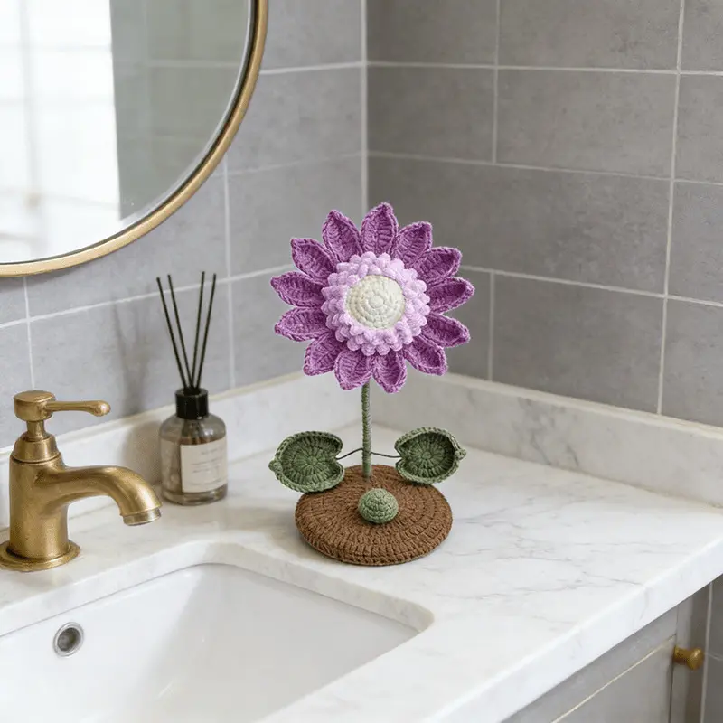 Purple 3D Sunflower Crochet Kit 4 Step-by-Step Photo Instructions for Sunflower Kit