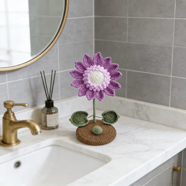 handmade purple decor Finished Purple 3D Sunflower Crochet Decoration