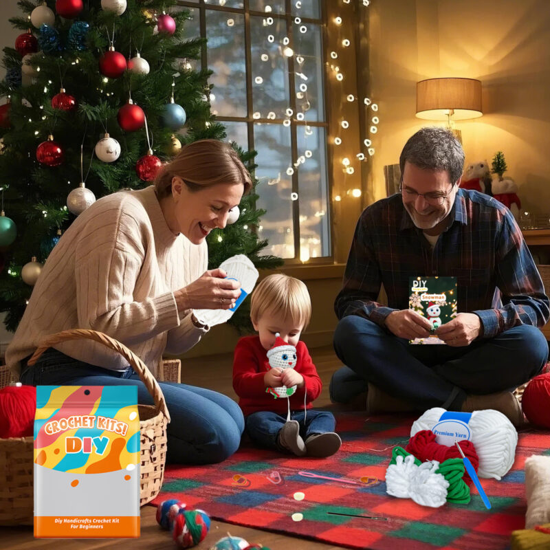 Soft festive yarn and ergonomic crochet hook for beginner kit