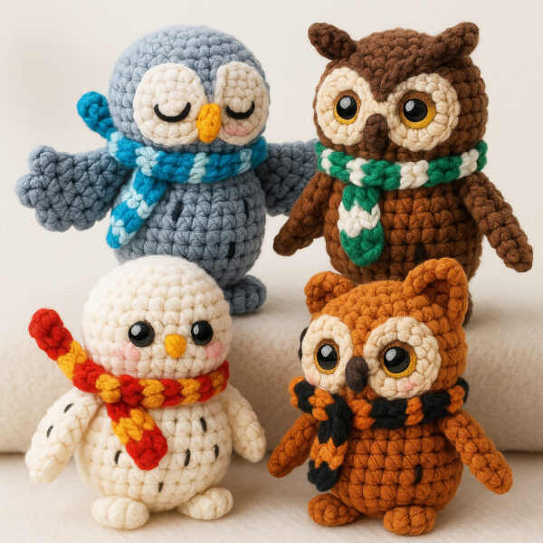 4-Pack Owl Crochet Kit Complete Beginner DIY Set