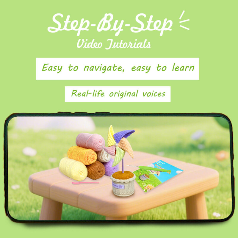 Soft colorful yarn and ergonomic crochet hook for beginner kit