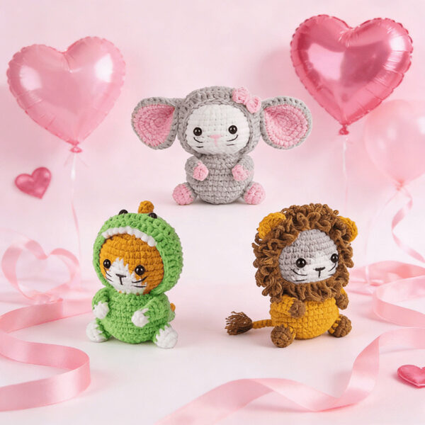 mouse lion dinosaur crochet kit Mouse Lion Dinosaur Crochet Kit 3-Pack