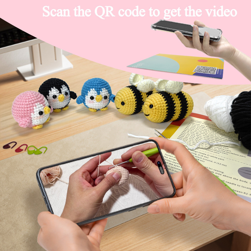 Cute crochet bee and penguin set as a handmade gift for animal lovers