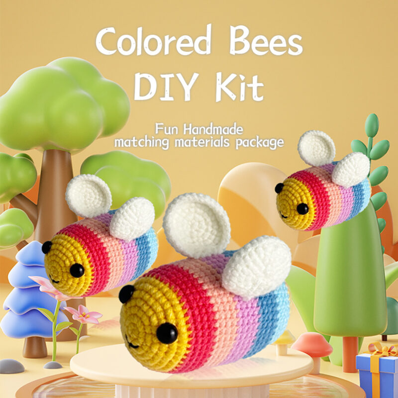 Step-by-step photo tutorial for shaping rainbow bee crochet stripes