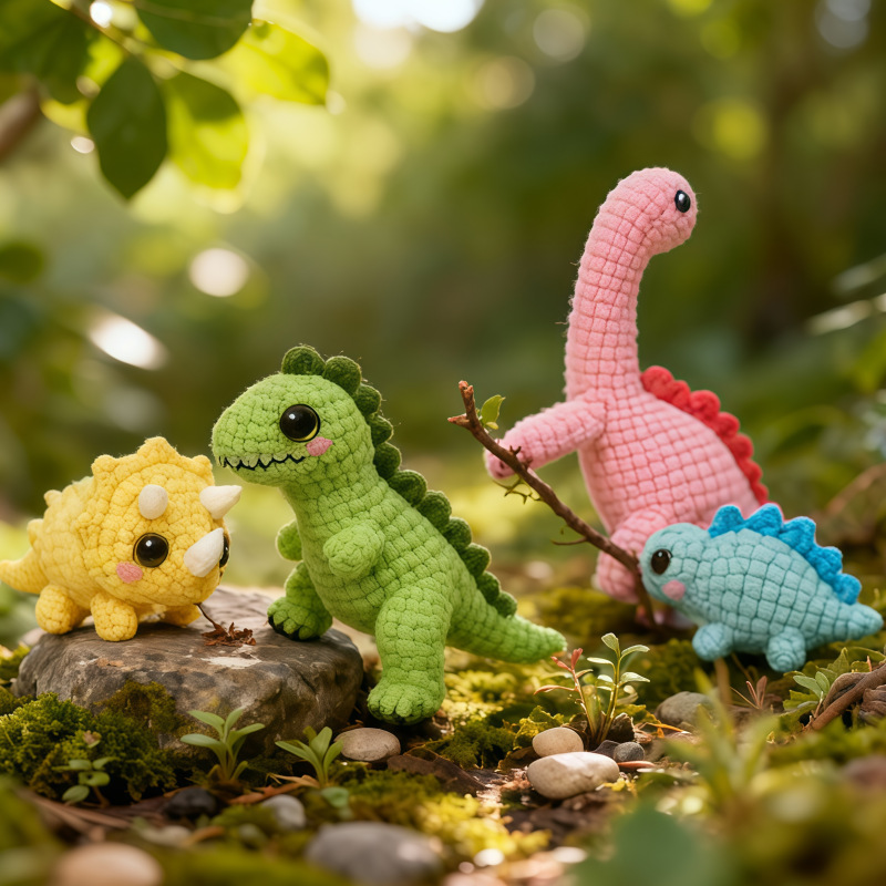 Cute crochet dinosaur attached simple daily fabric charm