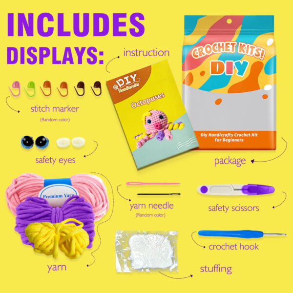 Pink Octopus Crochet Plush Kit for Beginners