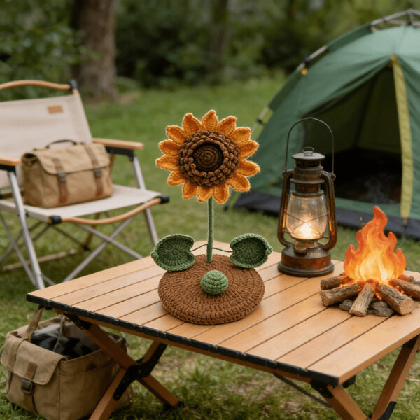 Layered Petal Detail of Orange Crochet Sunflower