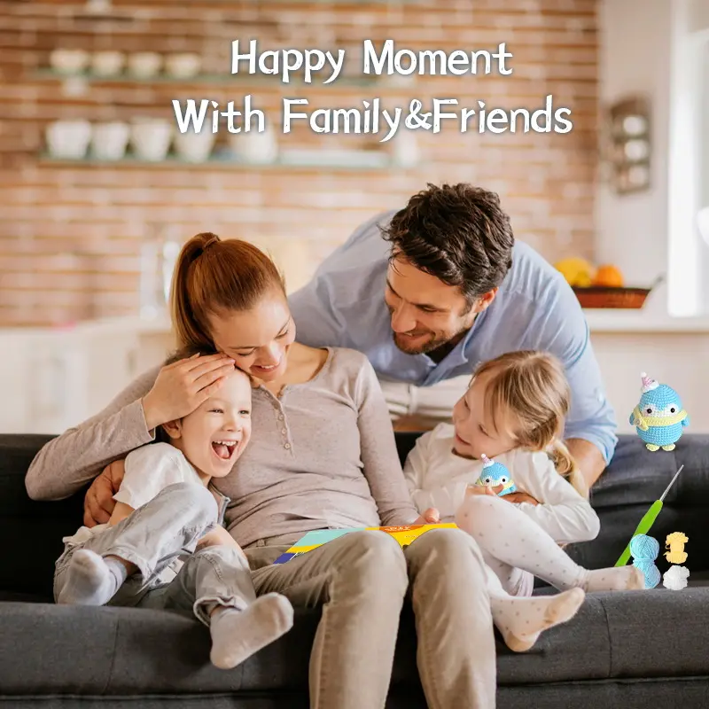 Finished handmade blue christmas penguin crochet plush displayed on christmas shelf