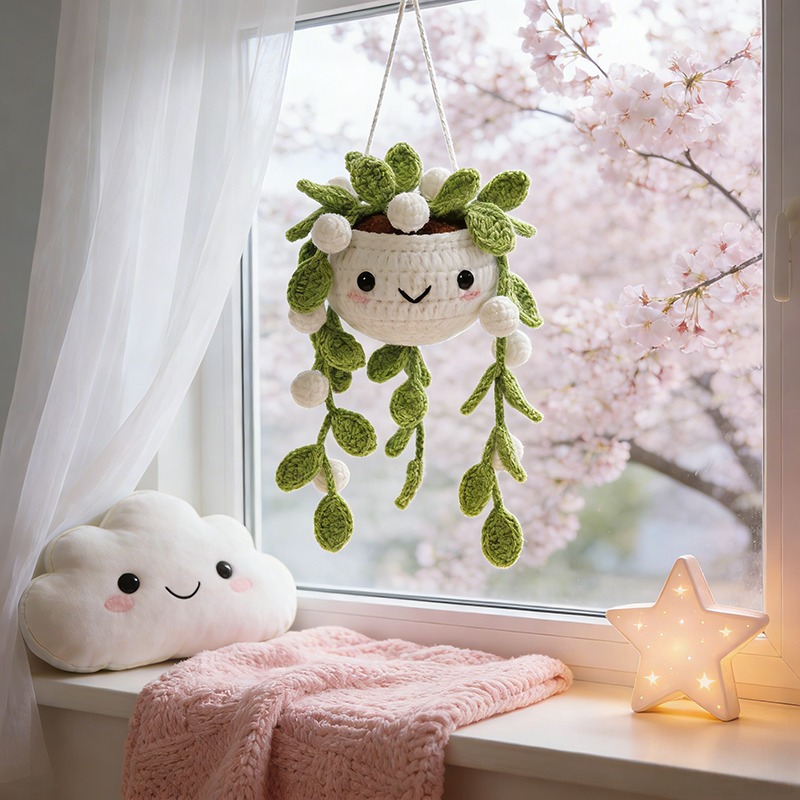 Finished Glowing Ball Hanging Plant Yarn Doll Decoration