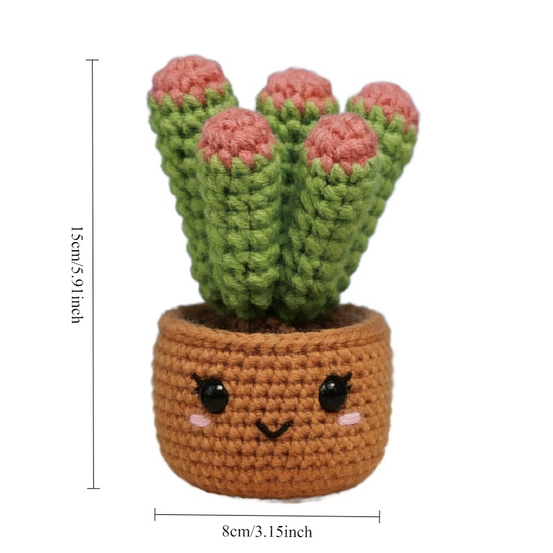 Beginner-Friendly Glowing Cactus Crochet Kit with Brown Pot