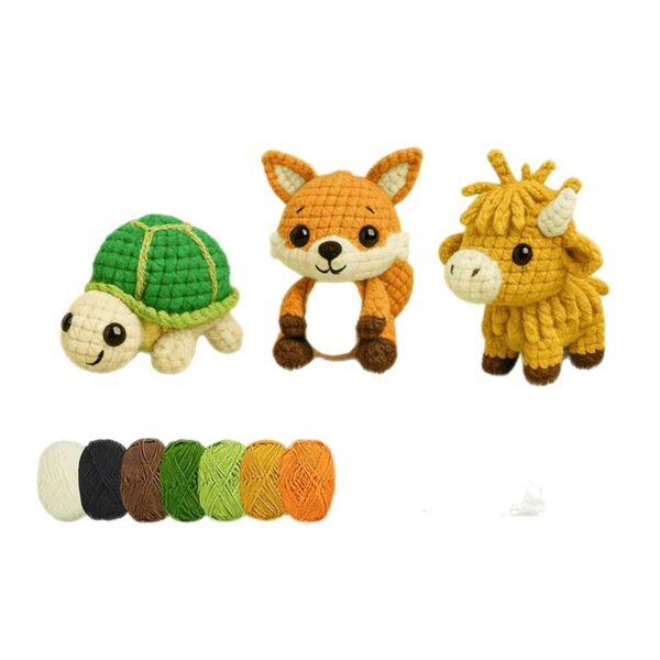 Finished Turtle Fox Cow Crochet Set