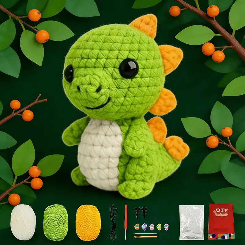 Mini Dino Crochet Kit – DIY Handmade Tiny Dinosaur Plush