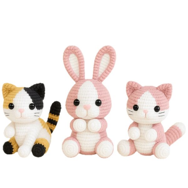 3-Piece Bunny & Cat Crochet Kit – DIY Cute Handmade Animal Craft Set