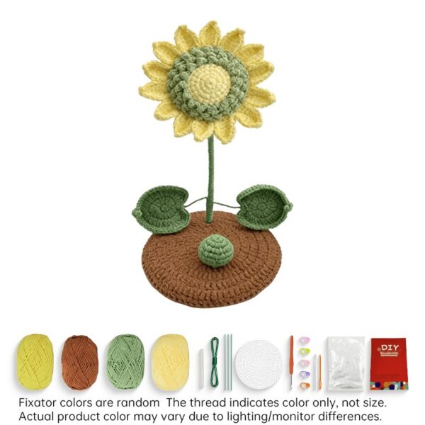 DIY 3D Sunflower Crochet Kit for Beginners (Yellow Yarn + Tools)