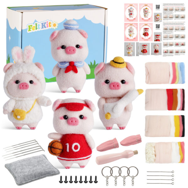 4pcs cola pig needle felting diy kit for beginners full set
