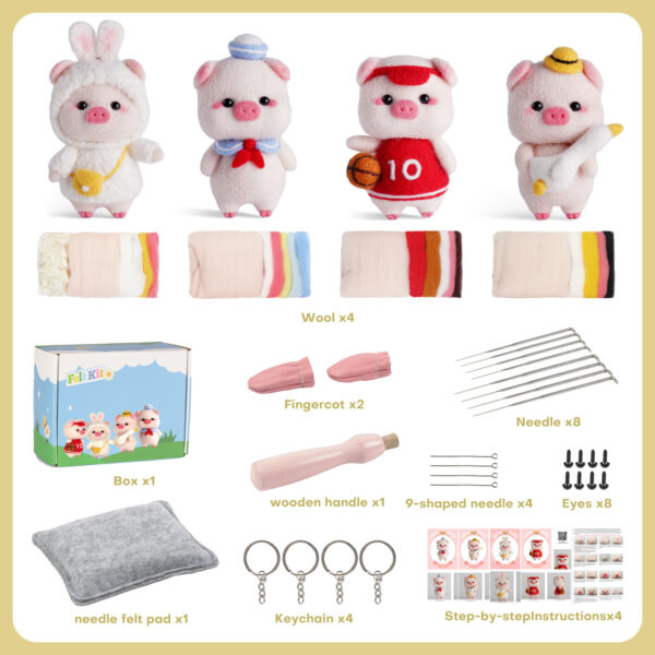 Finished 4pcs cola pig doll needle felting set