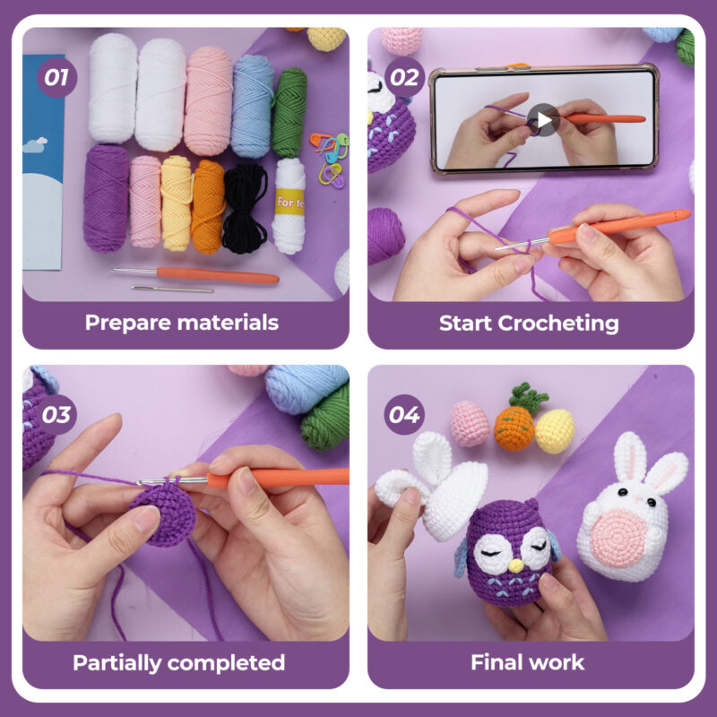Bunny and owl combo crochet kit for beginners full set