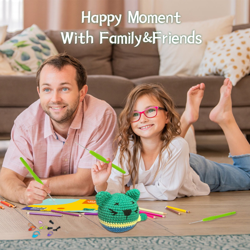 Pre-portioned gradient green yarn for cat crochet kit