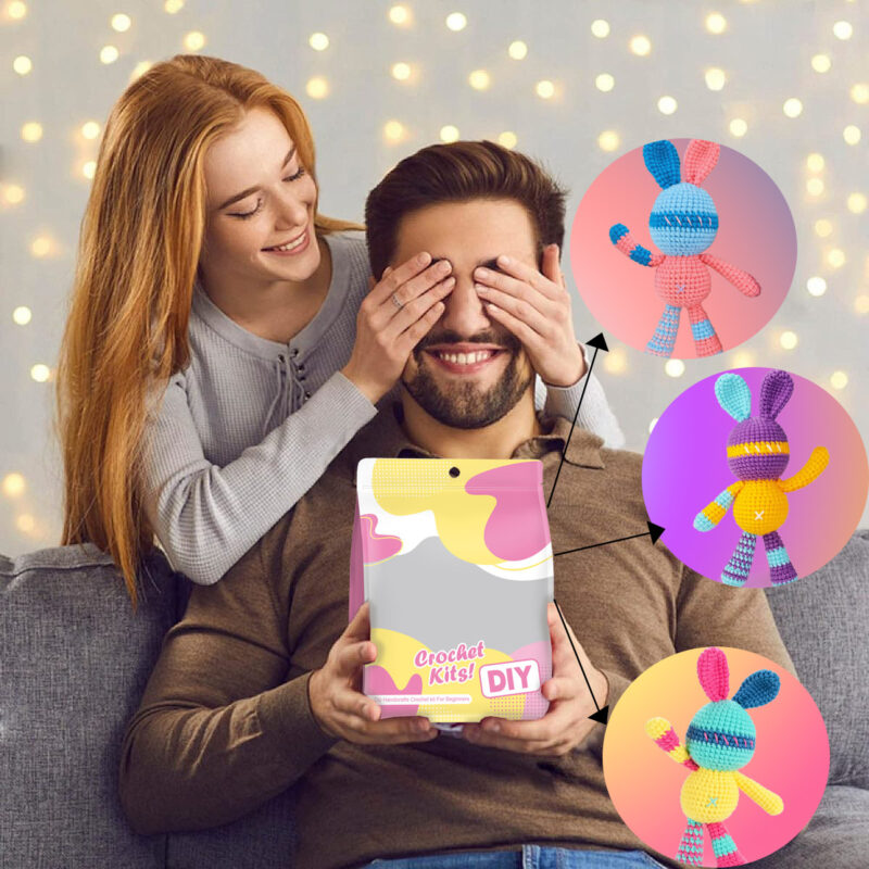 Rainbow bunny crochet kit for beginners full set