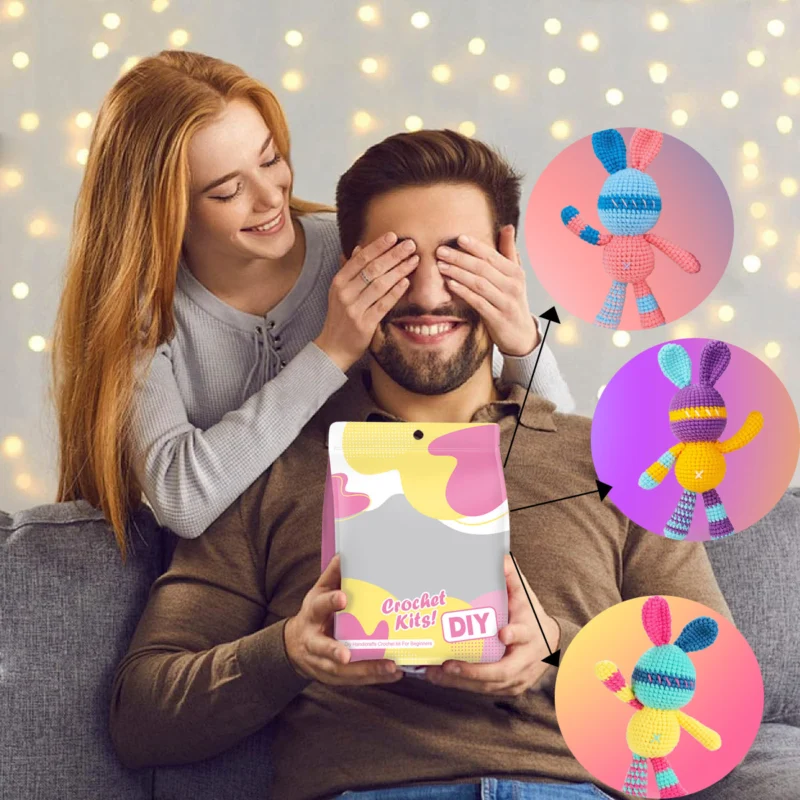 Rainbow bunny crochet kit for beginners full set