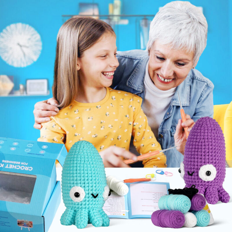 Cuttlefish crochet kit as handmade baby shower gift