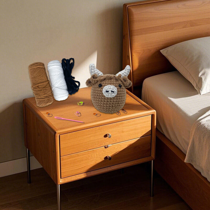 Brown highland cow crochet kit as handmade housewarming gift