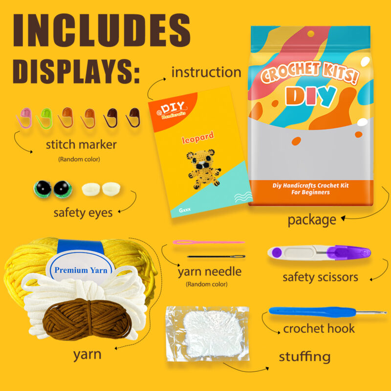 Cute leopard crochet kit as handmade kids birthday gift