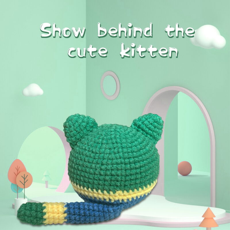 Finished fluffy green cat crochet amigurumi