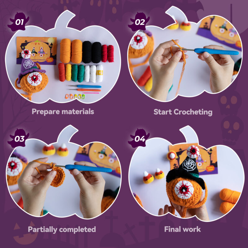 Pumpkin backpack crochet kit as handmade kids gift