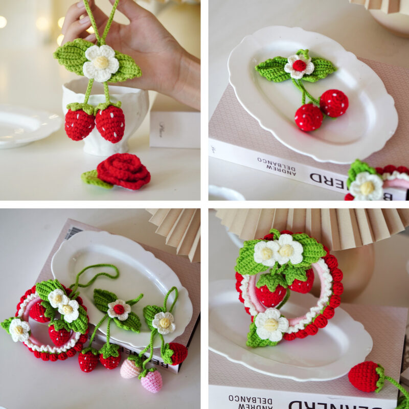 Strawberry charm crochet kit as handmade graduation gift