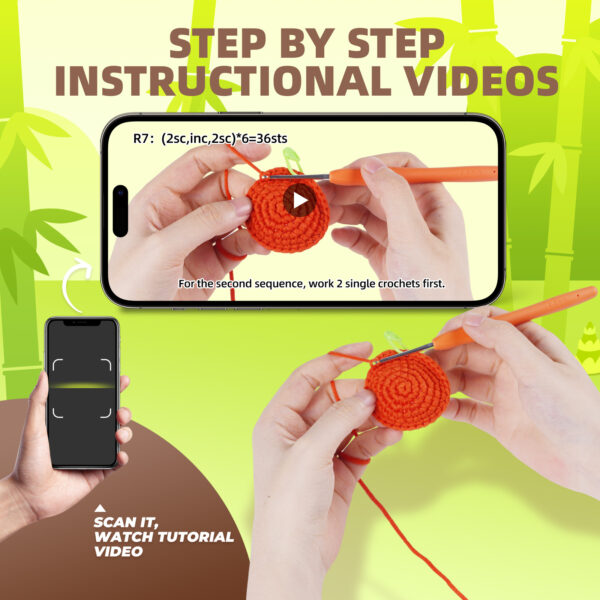 Red panda tail crochet step tutorial