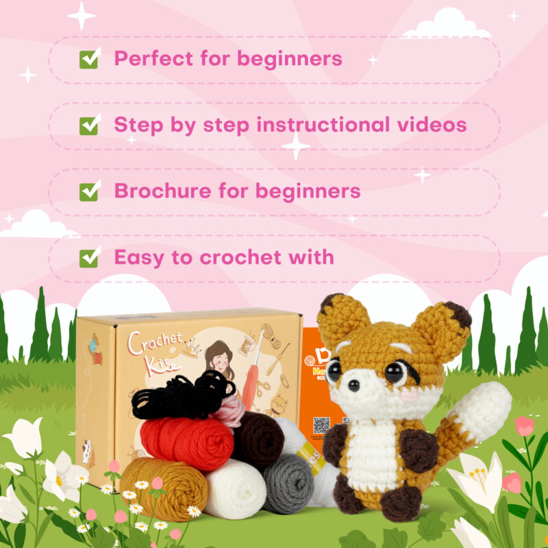 Pre-portioned yarn for woodland animal crochet kit