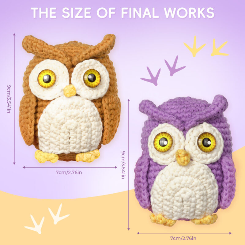 Purple owl crochet kit for beginners full set