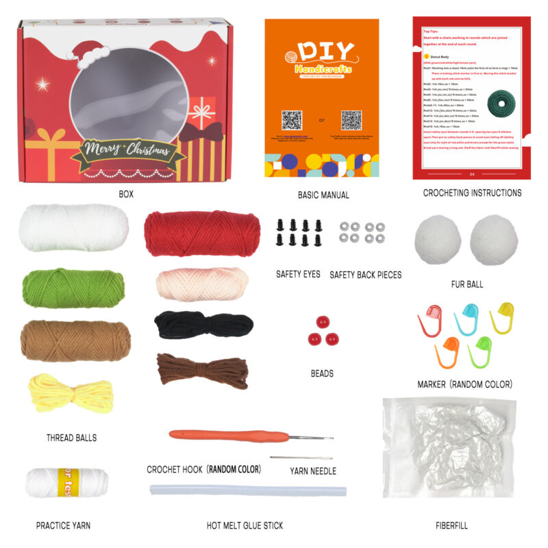 Snowman 4-piece crochet kit as handmade christmas gift