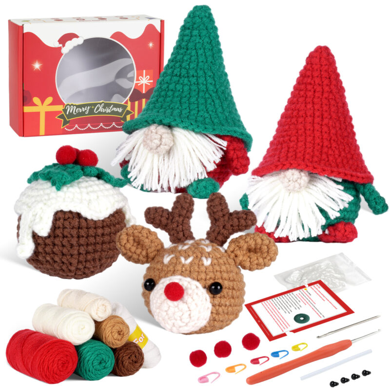 Finished 4-piece christmas gnome crochet holiday set