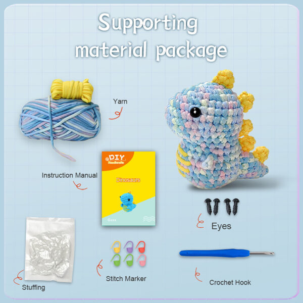 Finished blue rainbow dinosaur crochet doll