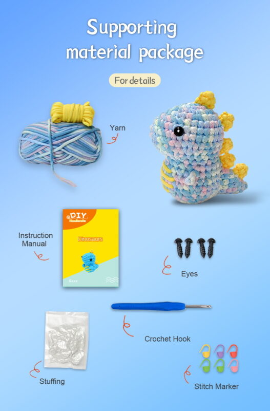 Crochet blue dinosaur for kids toy and nursery decor