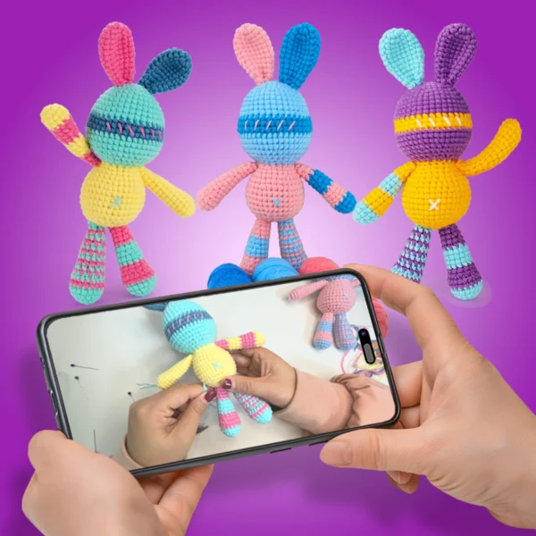 Crochet rainbow bunny for easter basket and nursery