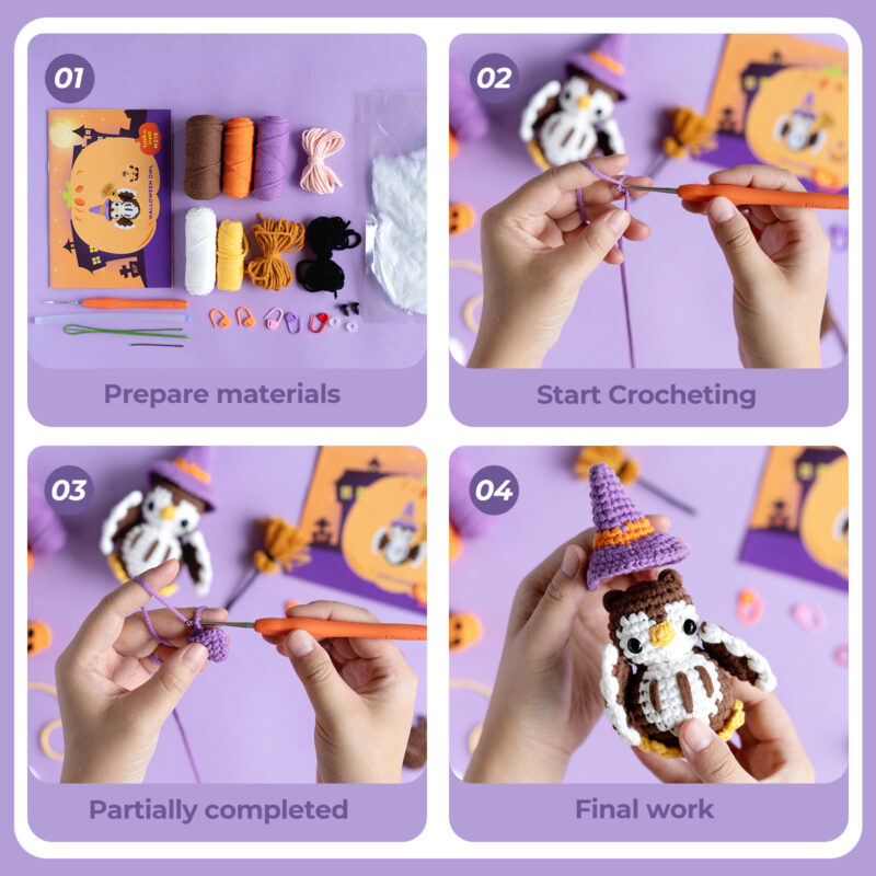 Crochet owl broom for halloween costume prop