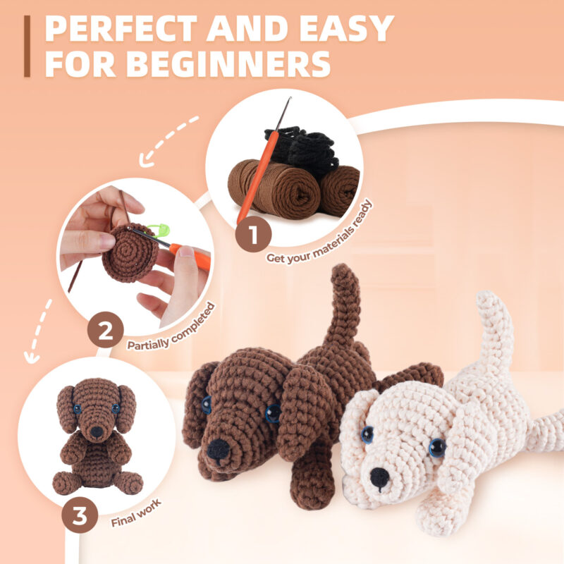 Coffee lying golden retriever crochet kit for beginners full set