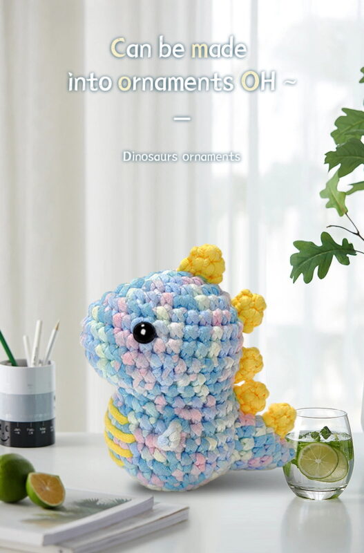 Beginner blue rainbow dinosaur crochet step-by-step tutorial