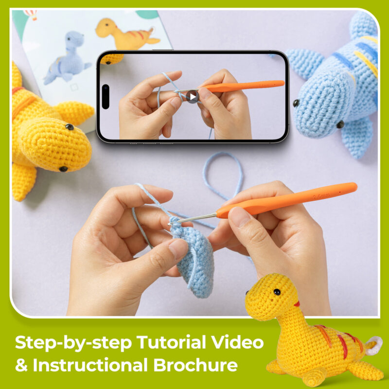 Finished plesiosaur crochet dinosaur decor