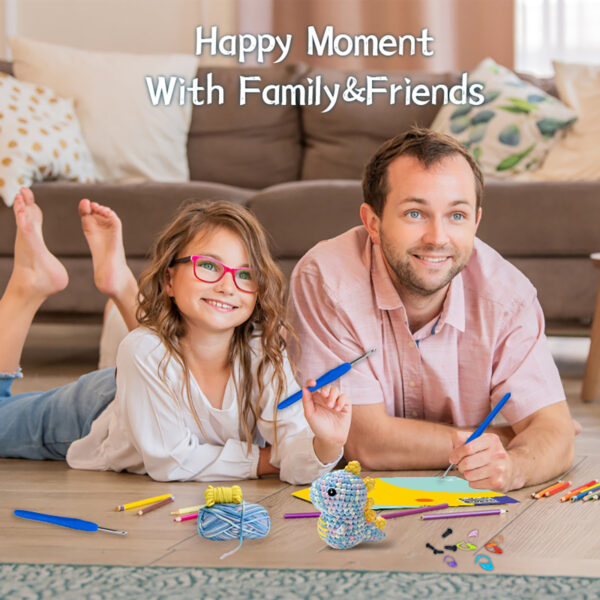 Pre-portioned gradient yarn for blue dinosaur crochet kit