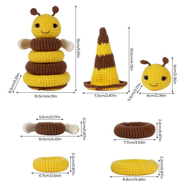 Finished bee stacking crochet toy